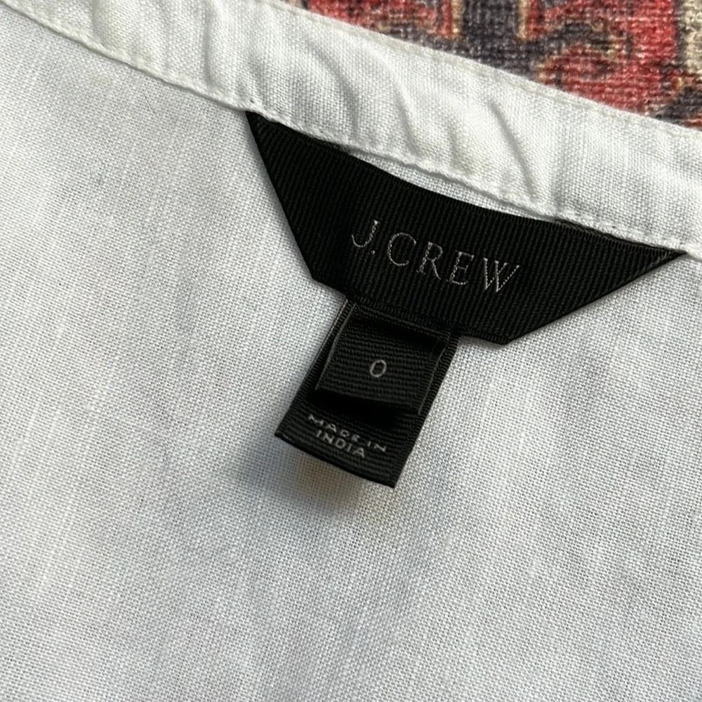 J. Crew Linen Cotton Folk Peasant Boho White & Blue Embroidered Blouse Top